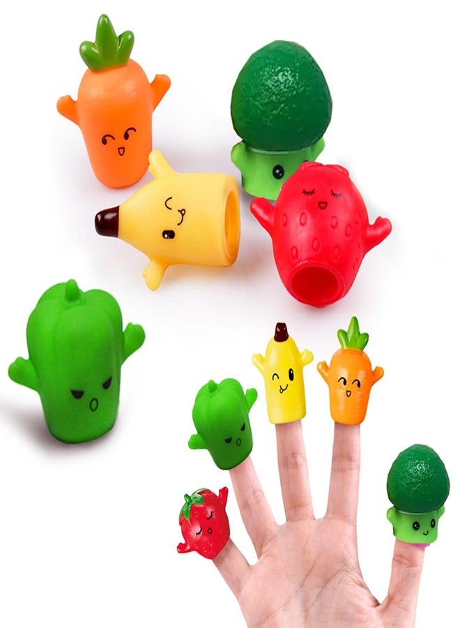 Wembley 5Pc Finger Puppets for Kids| Soft Squishy Toy Set| Easy to Slide Hand Puppets| Set Interactive Storytelling Role Play Fun for Boys, Girls and Toddlers (Fruits & Veggies) - Image 1